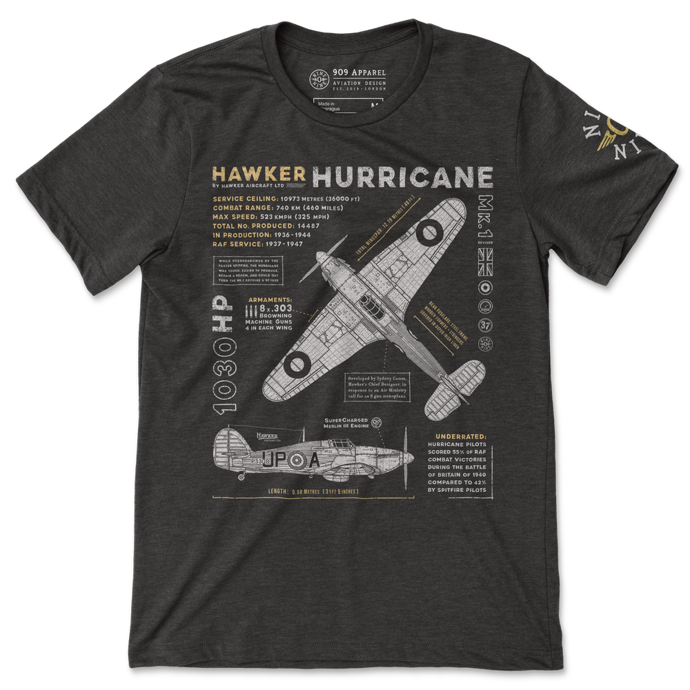 Hawker Hurricane Mk.1 Blueprint T-Shirt - P3308 — 909 Apparel®